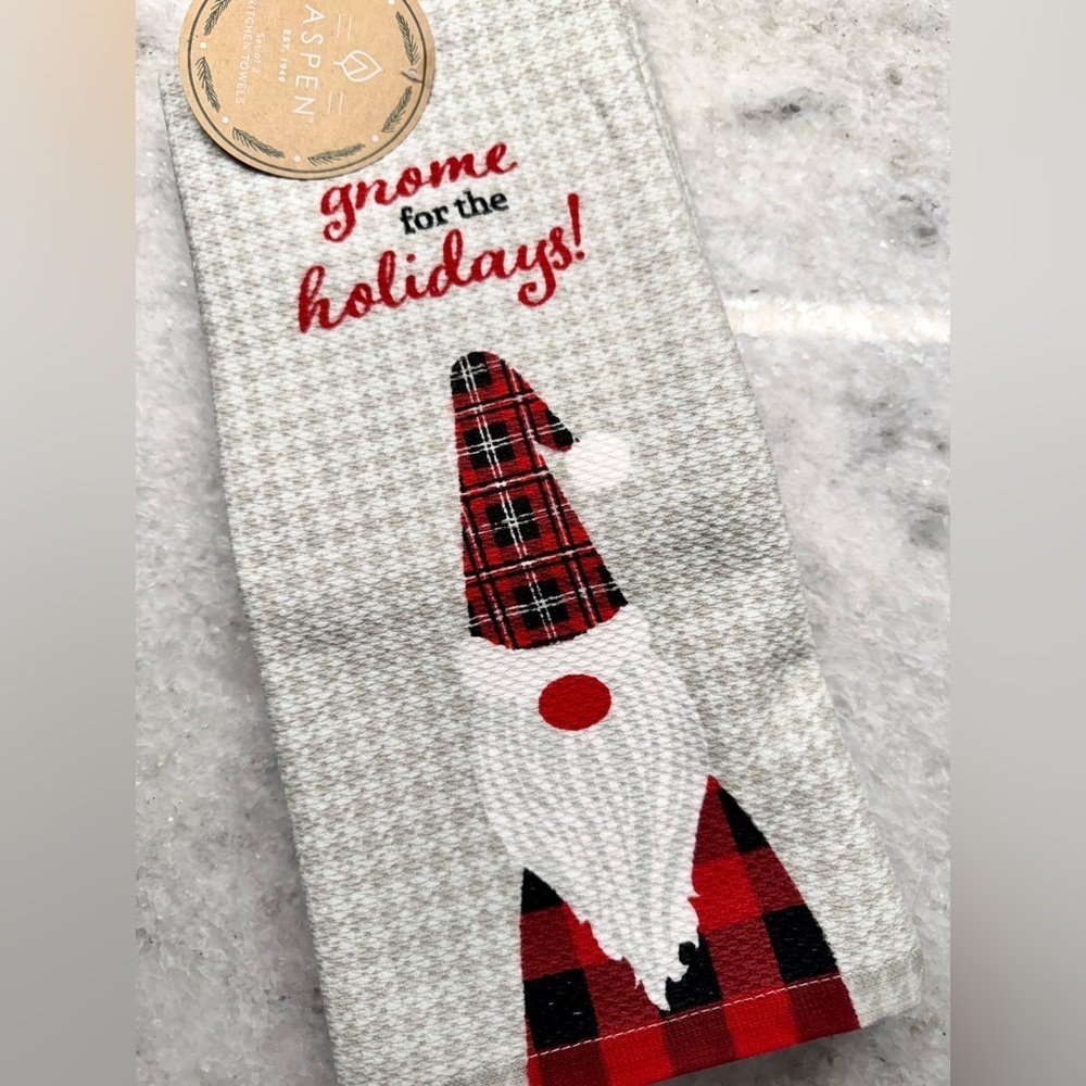 New Christmas Gnome for the Holidays Red & Gray Kitchen Hand Towels Set of 2